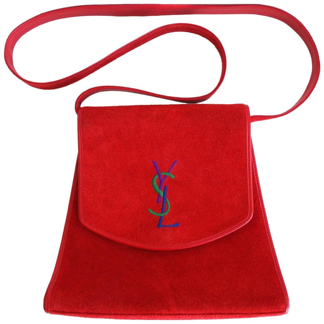1980s Yves Saint Laurent "YSL" Red Suede Bag 