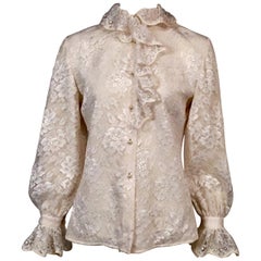 Richard Tyler Bluse aus weißer Spitze über Seide