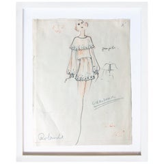 Karl Lagerfeld Original Sketch Croquis For Chloe Mini Dress 1970 