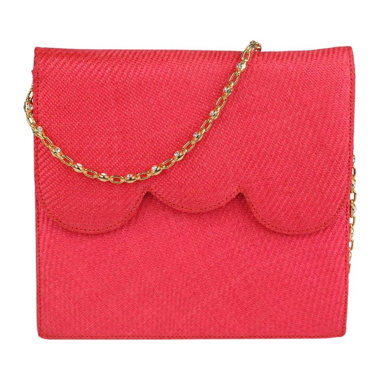 Valentino Garavani Night Vintage Hot Pink Raffia Evening Bag For Sale