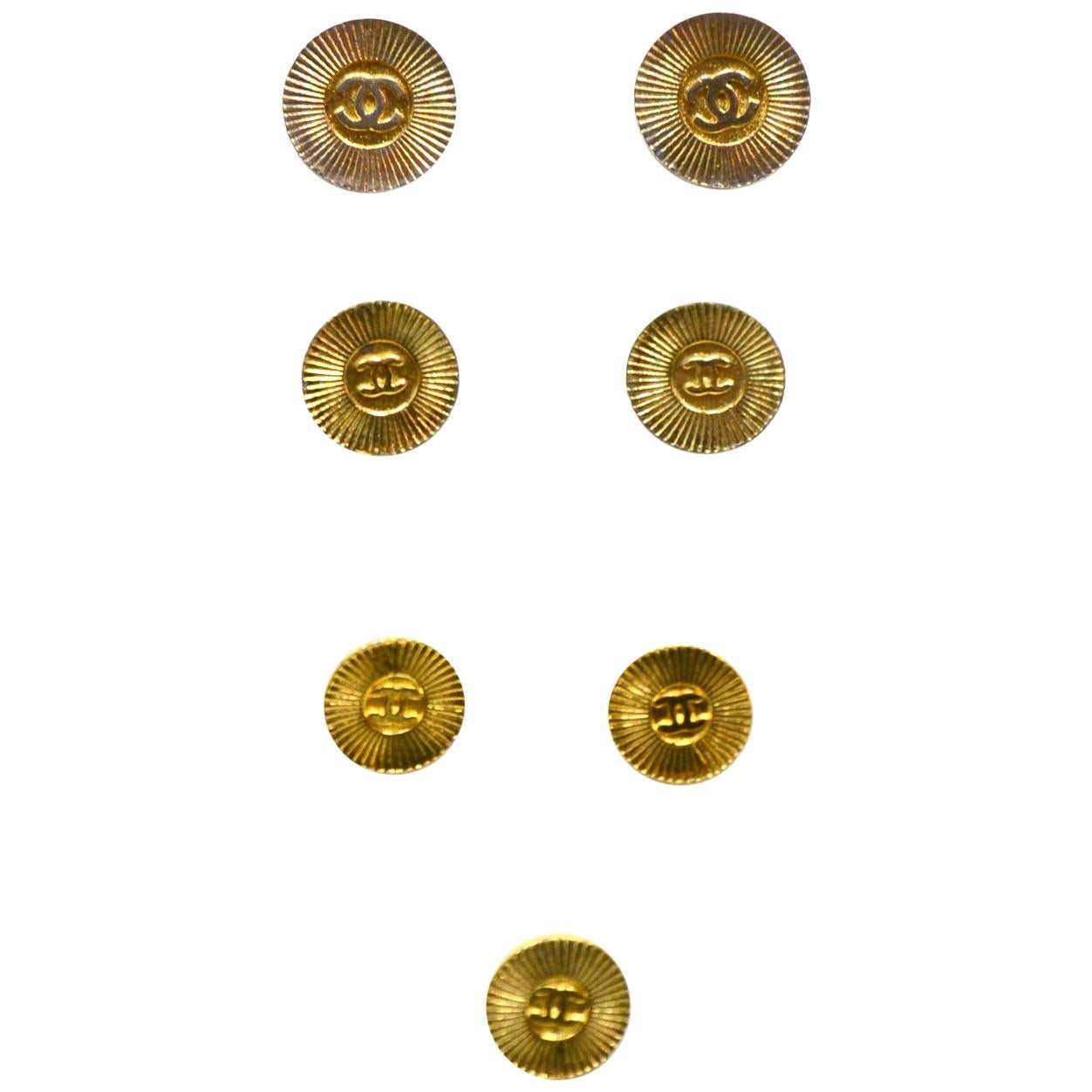 Chanel Goldtone CC Shank Buttons (Set of 7- 3 Small, 2 Medium, 2 Large)