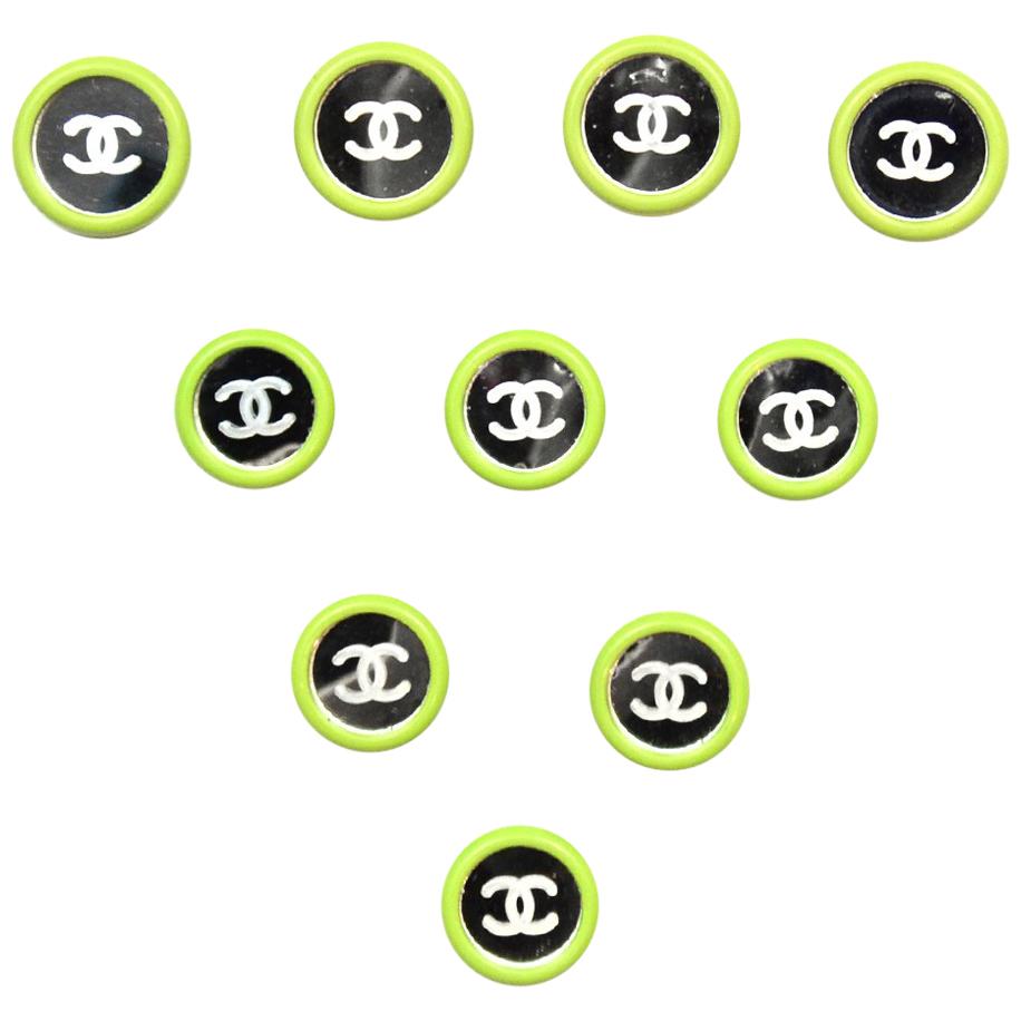 Chanel Mirror CC Shank Buttons W/ Green Trim (Set of 10- 4 Large, 6 Medium)