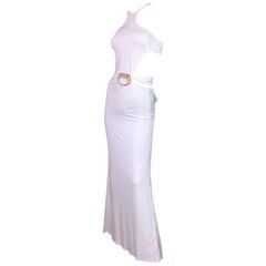 F/W 2004 Gucci Tom Ford Runway White Cut-Out Dragon Brooch Gown Dress