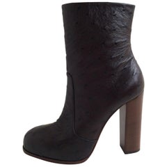 Celine Chocolate Brown Ostrich Leather Ankle Boot, 38