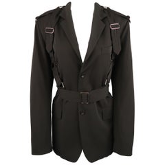 JEAN PAUL GAULTIER Size 8 Black Wool Bondage Strap Blazer Jacket