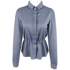 AKRIS Size 4 Blue Wool Drawstring Waist Hooded Jacket