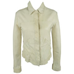 GIORGIO BRATO Size 4 Distressed Cream Leather Collared Jacket