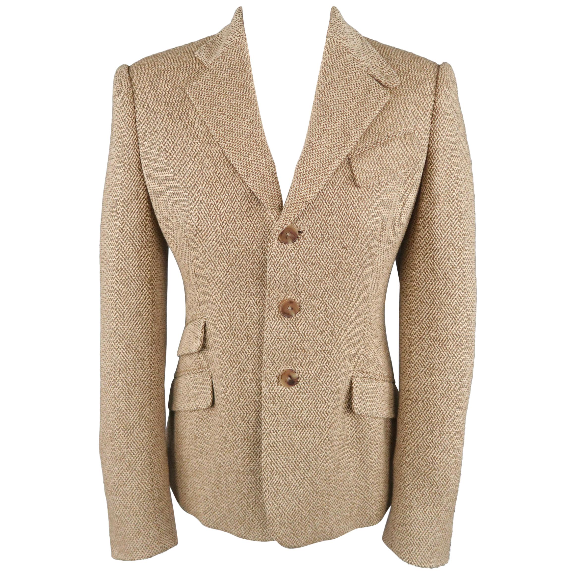 RALPH LAUREN Size 4 Beige Silk Wool Tweed Equestrian Jacket