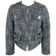 MARC JACOBS Size 6 Blue Tweed Collarless Flap Pocket Jacket