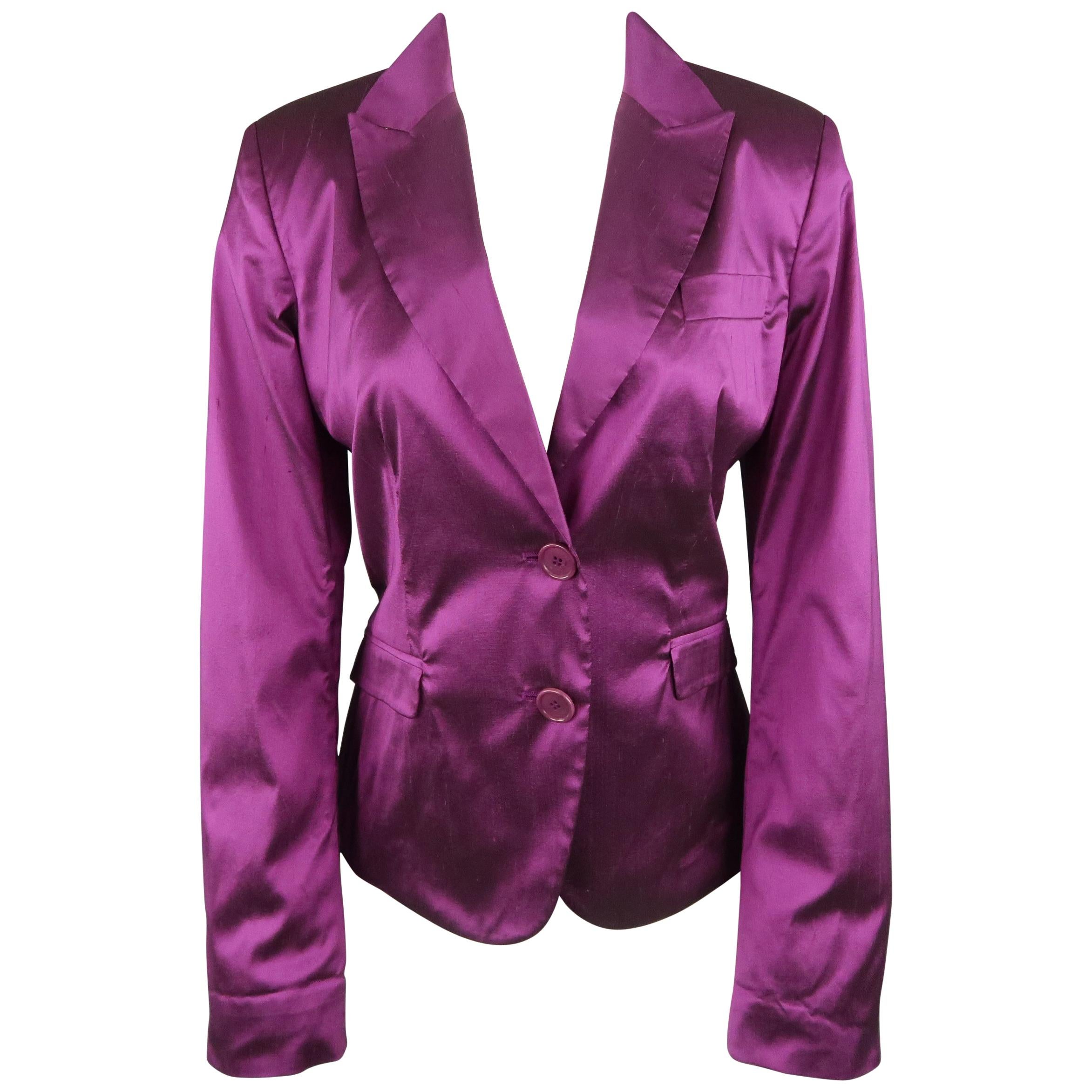 ETRO Size 10 Purple Silk Blend Textured Shantung Taffeta Blazer