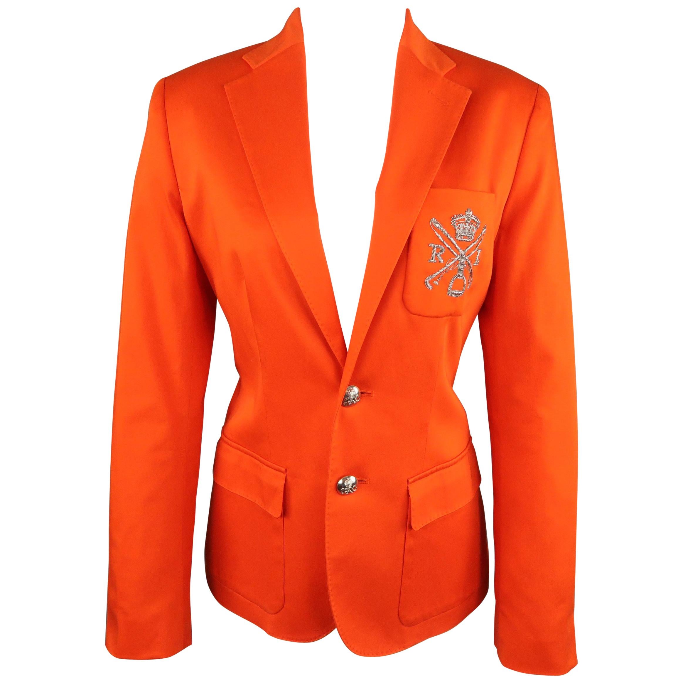 RALPH LAUREN Size 6 Orange Cotton Silver Crest Blazer Jacket