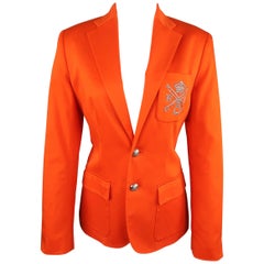 RALPH LAUREN Size 6 Orange Cotton Silver Crest Blazer Jacket