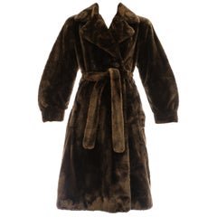 Used Yves Saint Laurent Haute Couture chestnut sheared beaver fur coat, fw 1985