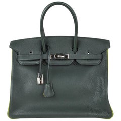 Hermes Birkin 35 Bag Vert Fonce / Vert Anis / Chartreuse Interior Ruthenium Togo