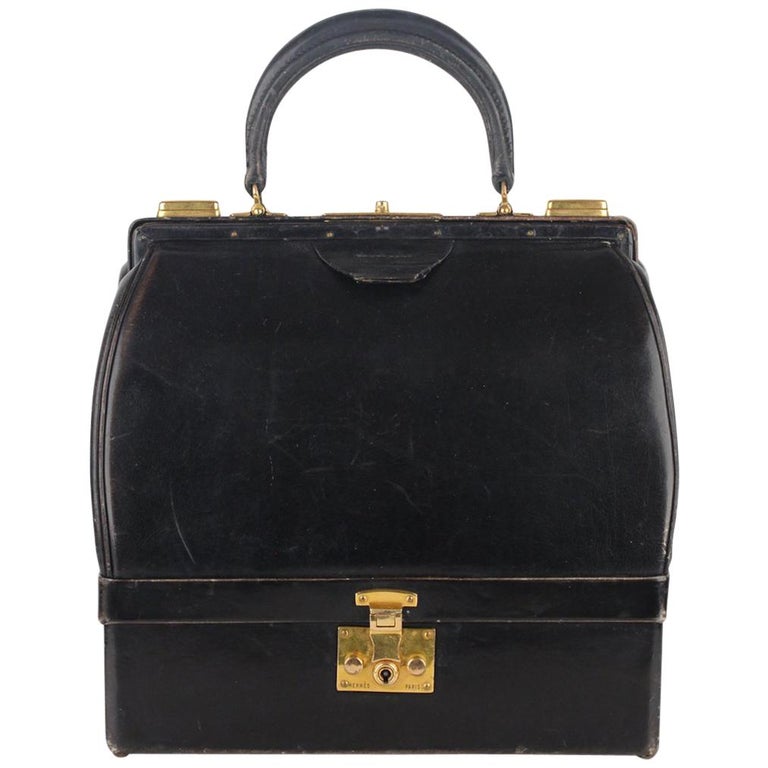 Hermes Vintage Black Leather Sac Mallette Top Handle Bag For Sale at ...
