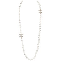 Chanel Classic Pearl CC Rhinestone Long Necklace