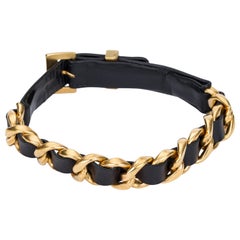 Chanel 90s Gold Leather Choker Necklace