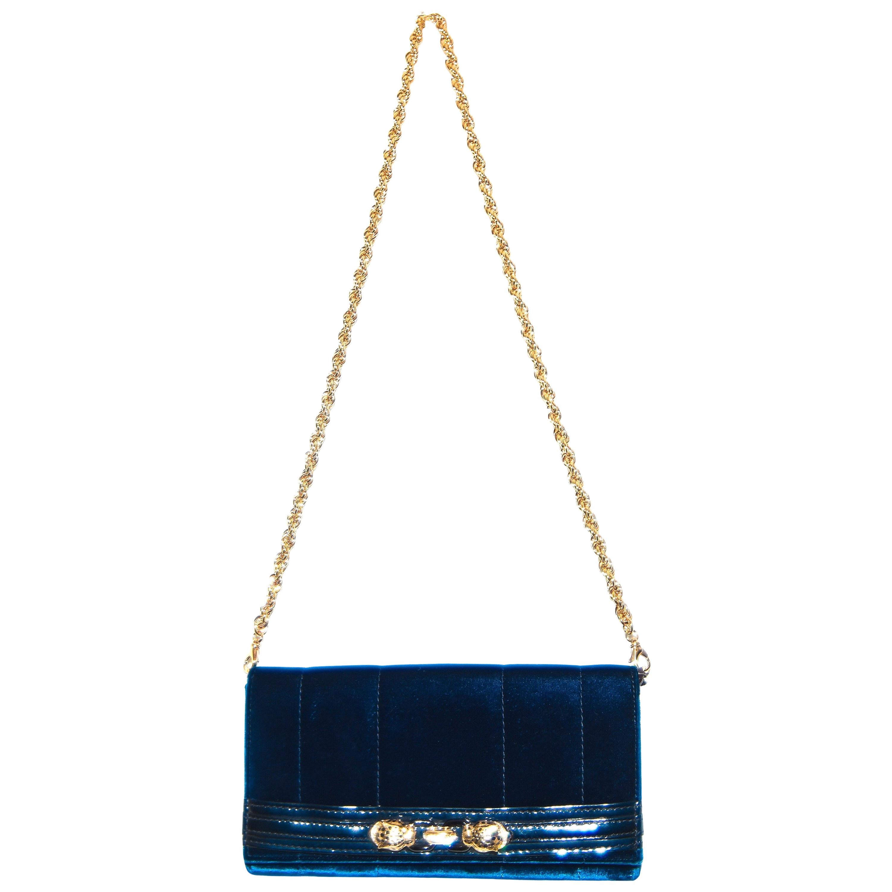 Roberto Cavalli Midnight Blue Velvet Pochette Clutch Bag