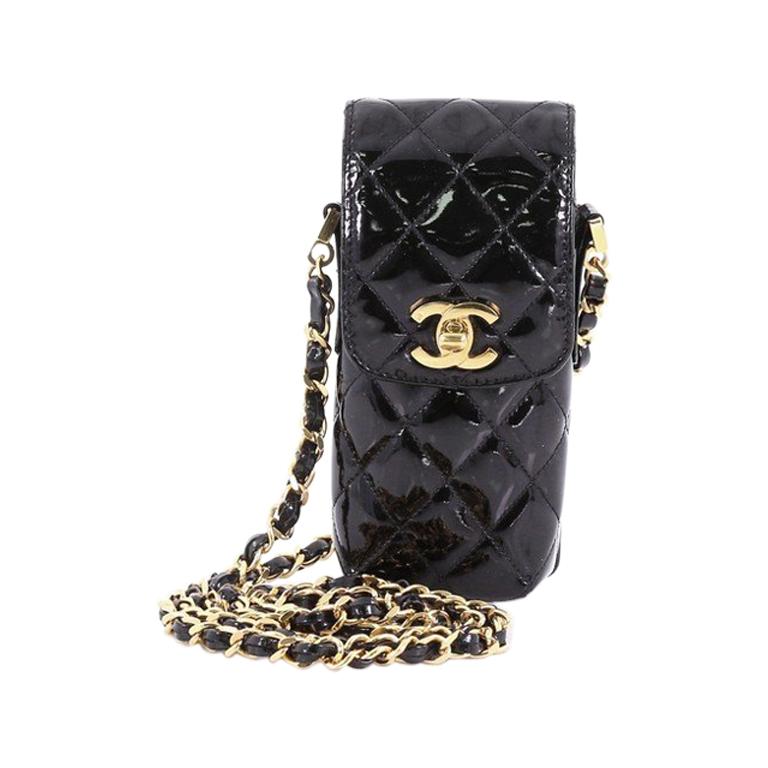 Chanel CC Flap Phone Holder Crossbody Bag Quilted Patent