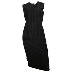 Retro Gianni Versace 1980s Pin Striped Vest & Skirt Suit Size 6.