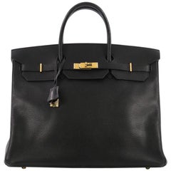 Hermes Birkin Handbag Noir Ardennes with Gold Hardware 40