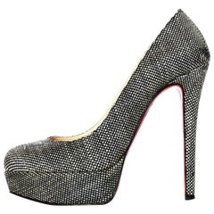 Christian Louboutin Black/White Tweed Bianca Platform Shoes Sz 37