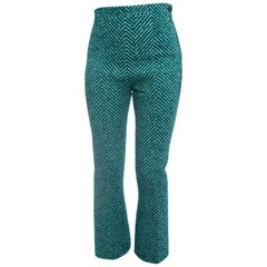 Prada Fall 2015 Runway Green Tweed Wool Chevron Trousers Pants - 6