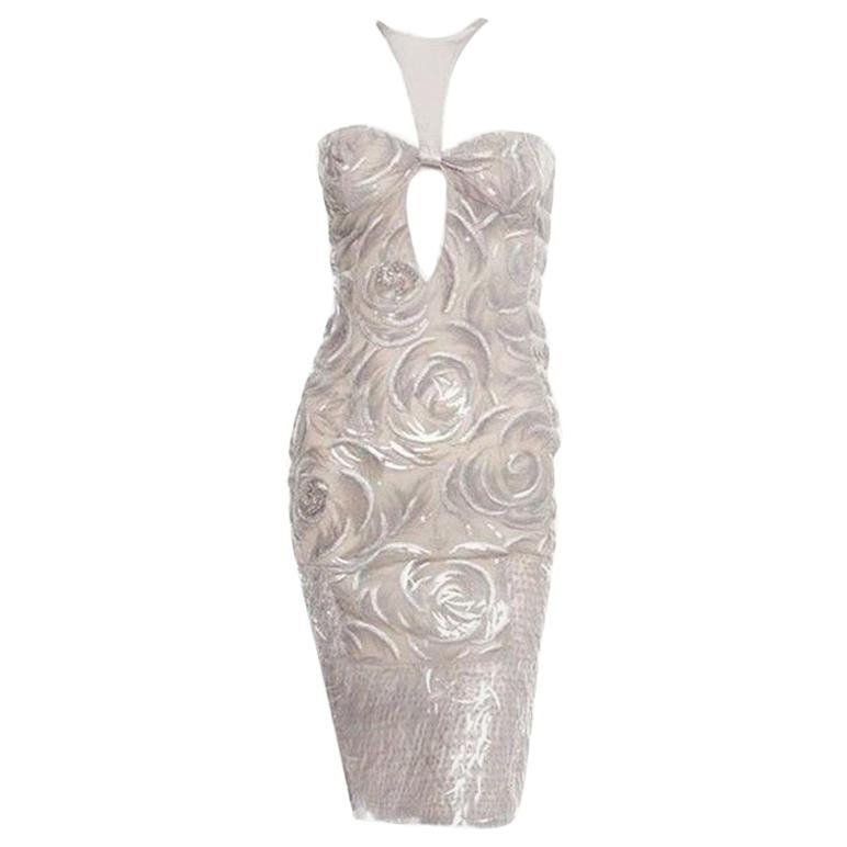 Tom Ford pour Gucci - Robe gris tourterelle embellie, taille IT 38, collection 2004