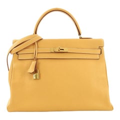 Hermes Kelly Handbag Natural Sable Clemence with Gold Hardware 35