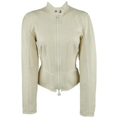 Antique GIANFRANCO FERRE Size 6 Cream Perforated Leather Biker Jacket