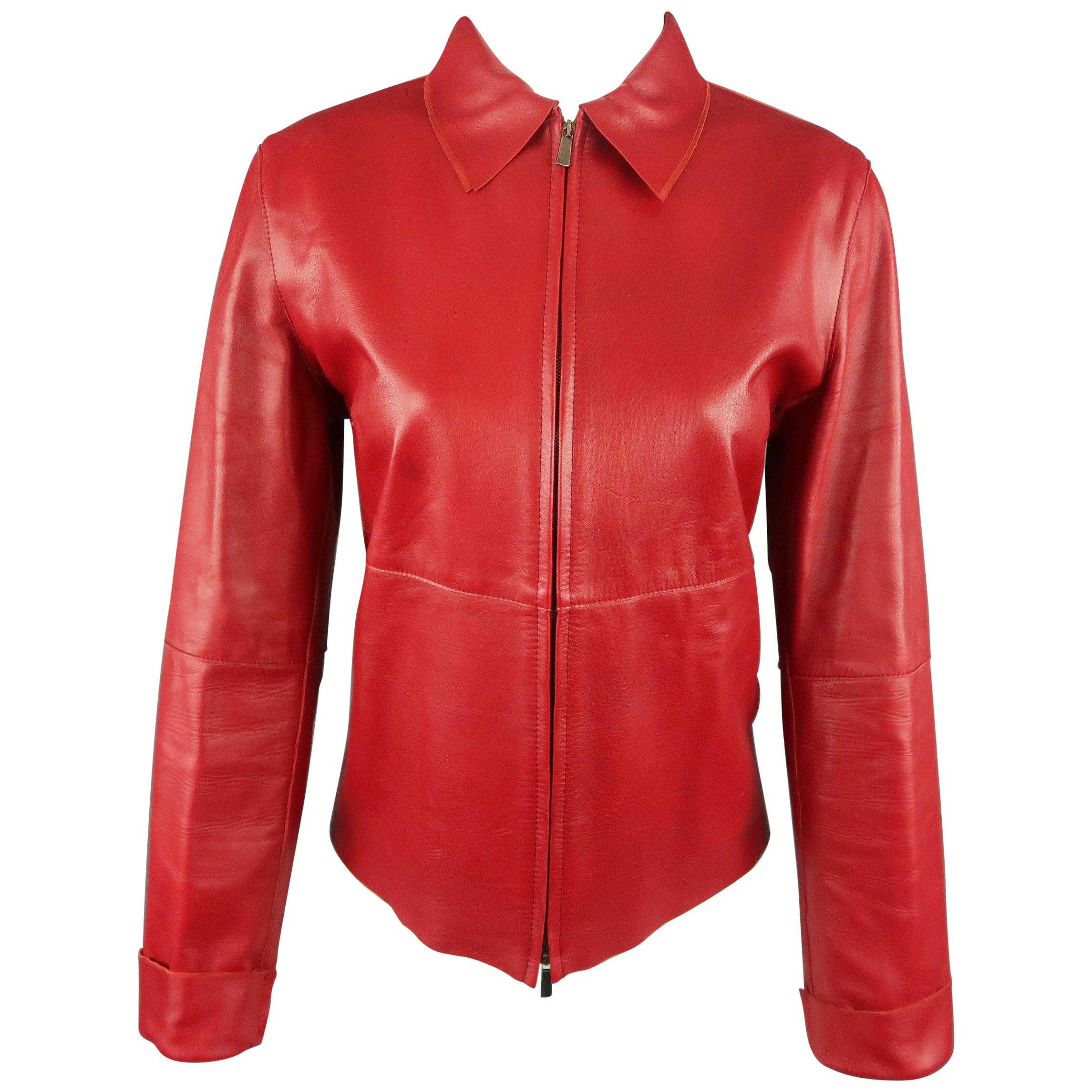 MALO Size 6 Red Leather Collared Jacket