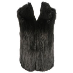 THEORY Size M Black Knitted Fox Fur Collared Vest