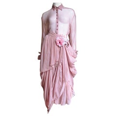 Dolce & Gabbana Flower Silk Drape Skirt with Flower and Shirt 