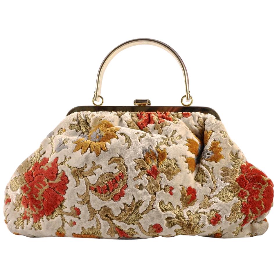 Julius Resnick Multi Warm Colour Floral Carpet Bag with Gold Tone Fittings