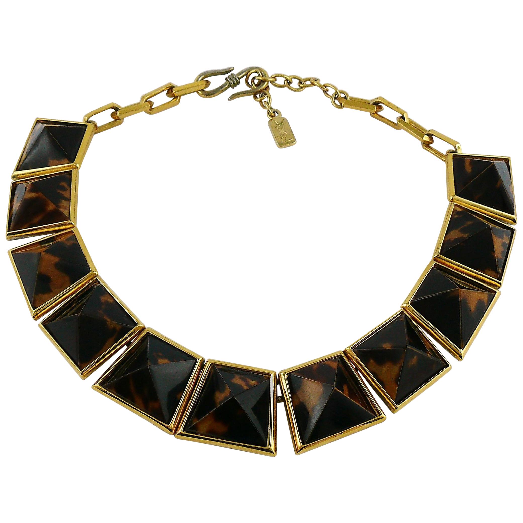 Yves Saint Laurent YSL Vintage Iconic Leopard Pyramid Necklace For Sale