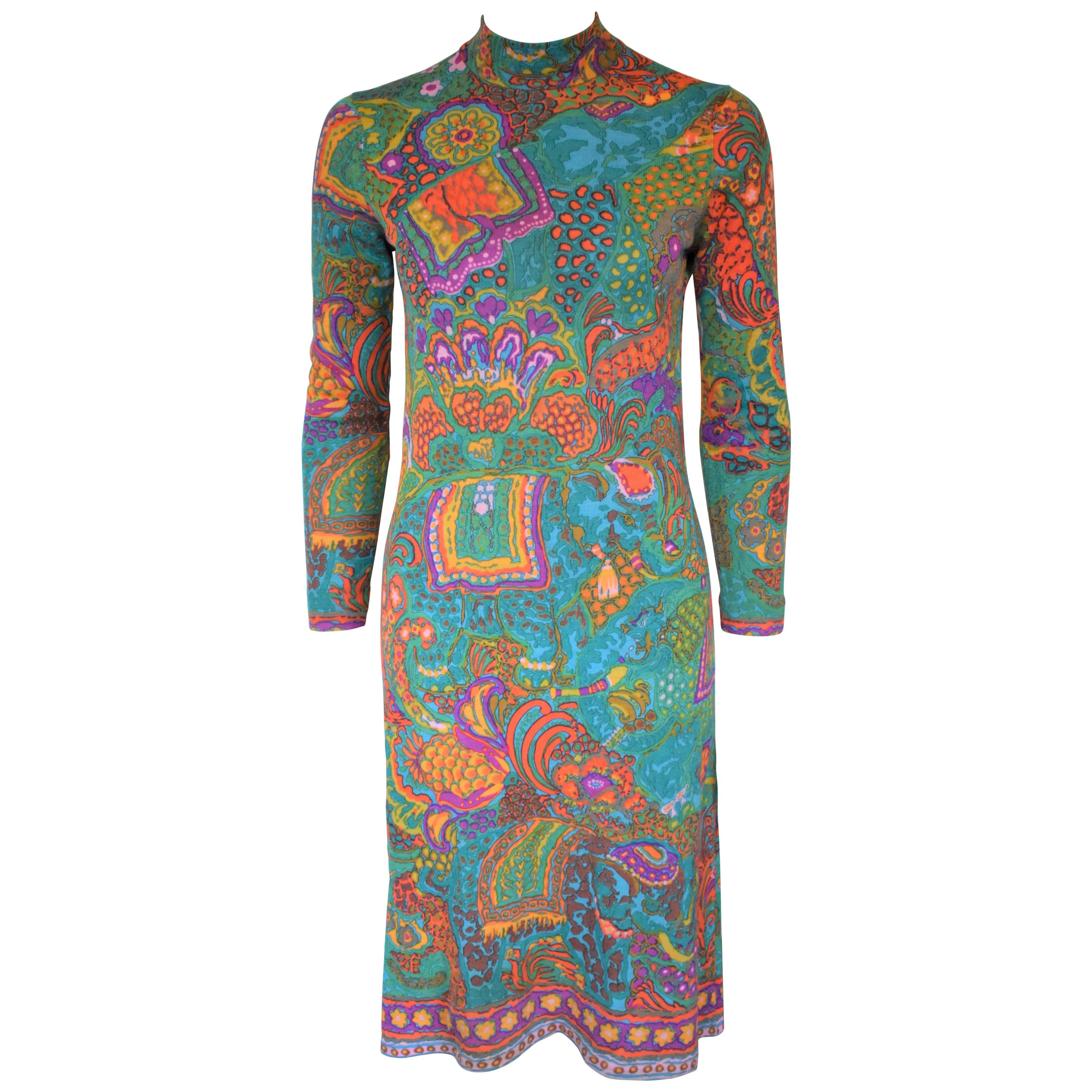Vintage Leonard Paris Silk Jersey Colorful Print Dress