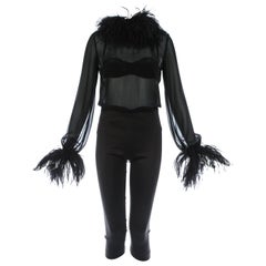 Ensemble 3 pièces Dolce & Gabbana noir avec plumes d'autruche, A/H 1995