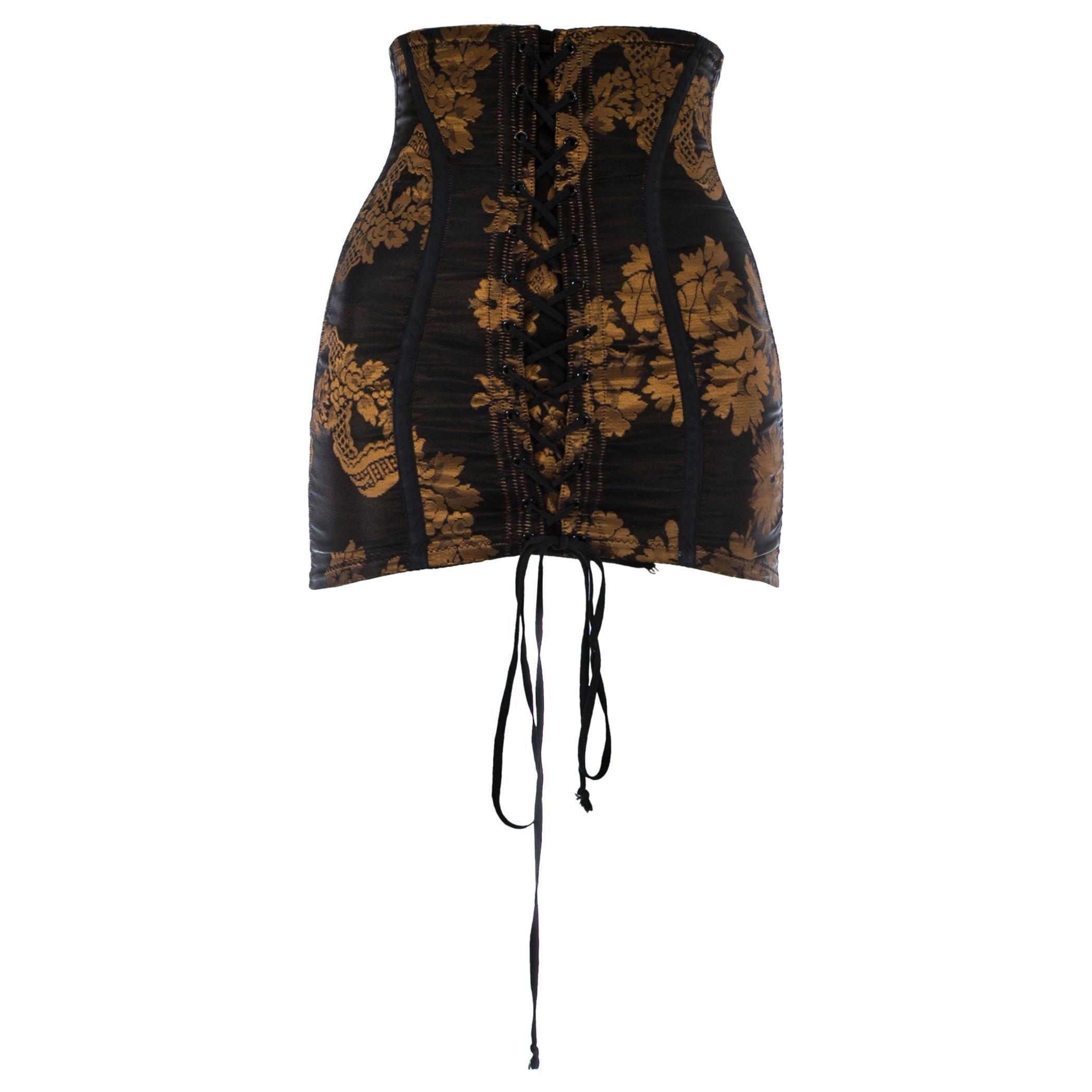 Dolce & Gabbana copper brocade and black spandex boned lace up corset, c. 1990s
