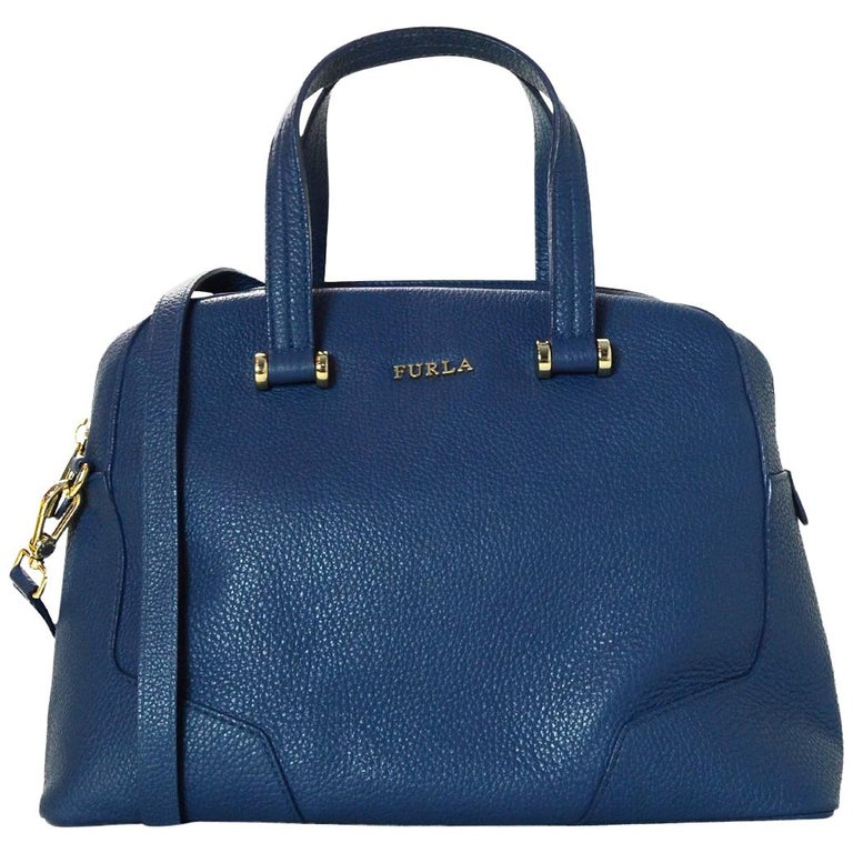 Furla Blue Leather Bowler Bag W/ Strap For Sale at 1stDibs | furla bags  blue, furla bowling bag, furla blue bag