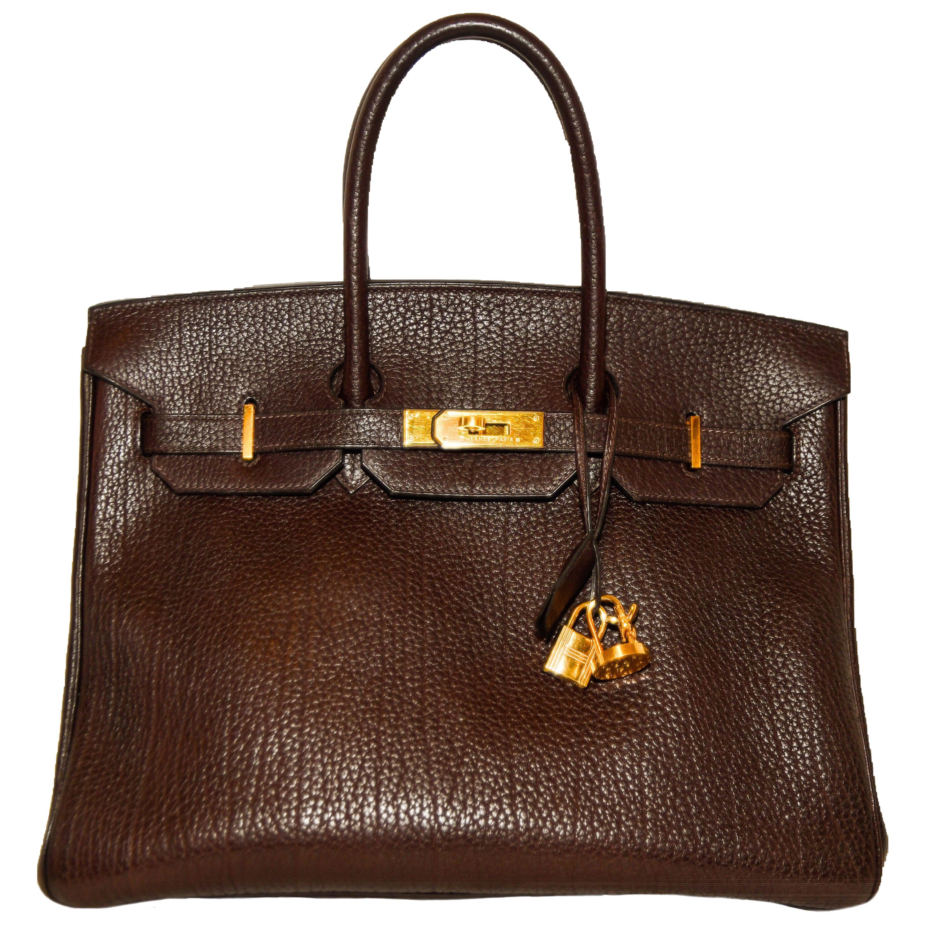 Hermes Brown Togo Leather Birkin 35 Bag