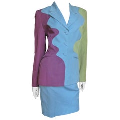 Retro Sophie Sitbon Color Block Skirt Suit