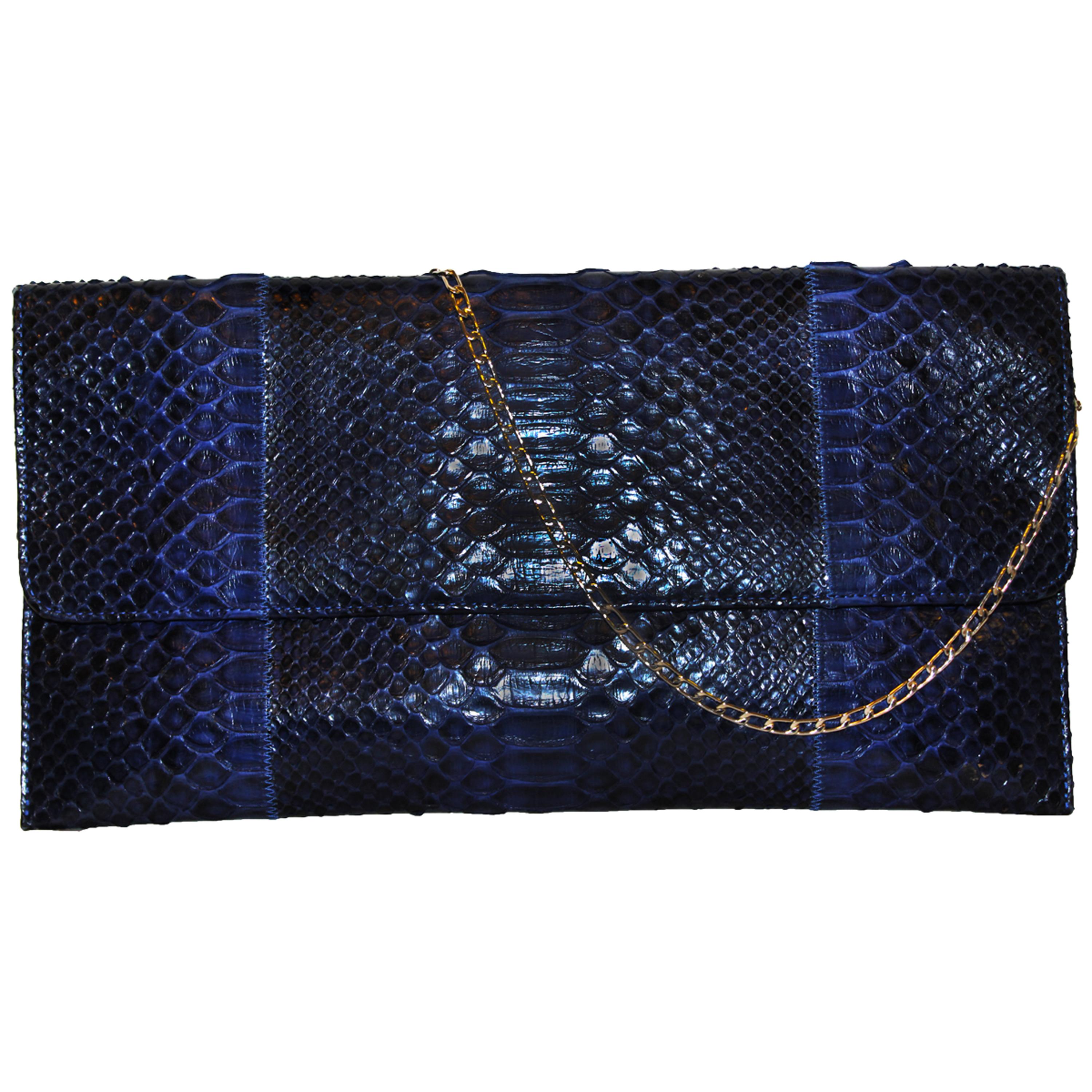 Carlos Falchi Blue Python Clutch Bag  im Angebot