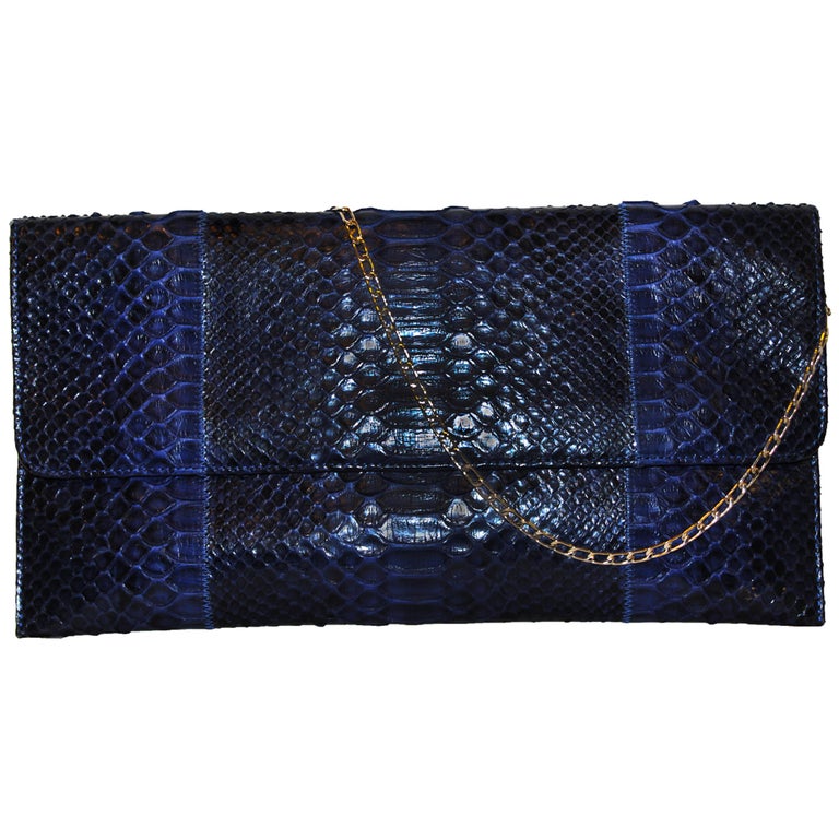 Carlos Falchi Blue Python Clutch Bag 1