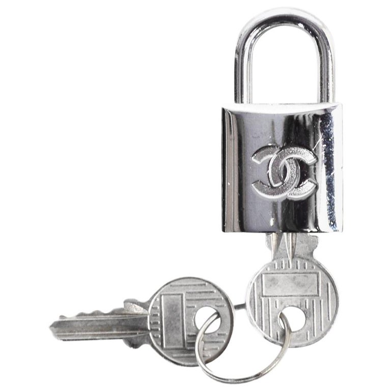 Chanel Silvertone CC Lock and Two Keys W/ Dust Bag at 1stDibs