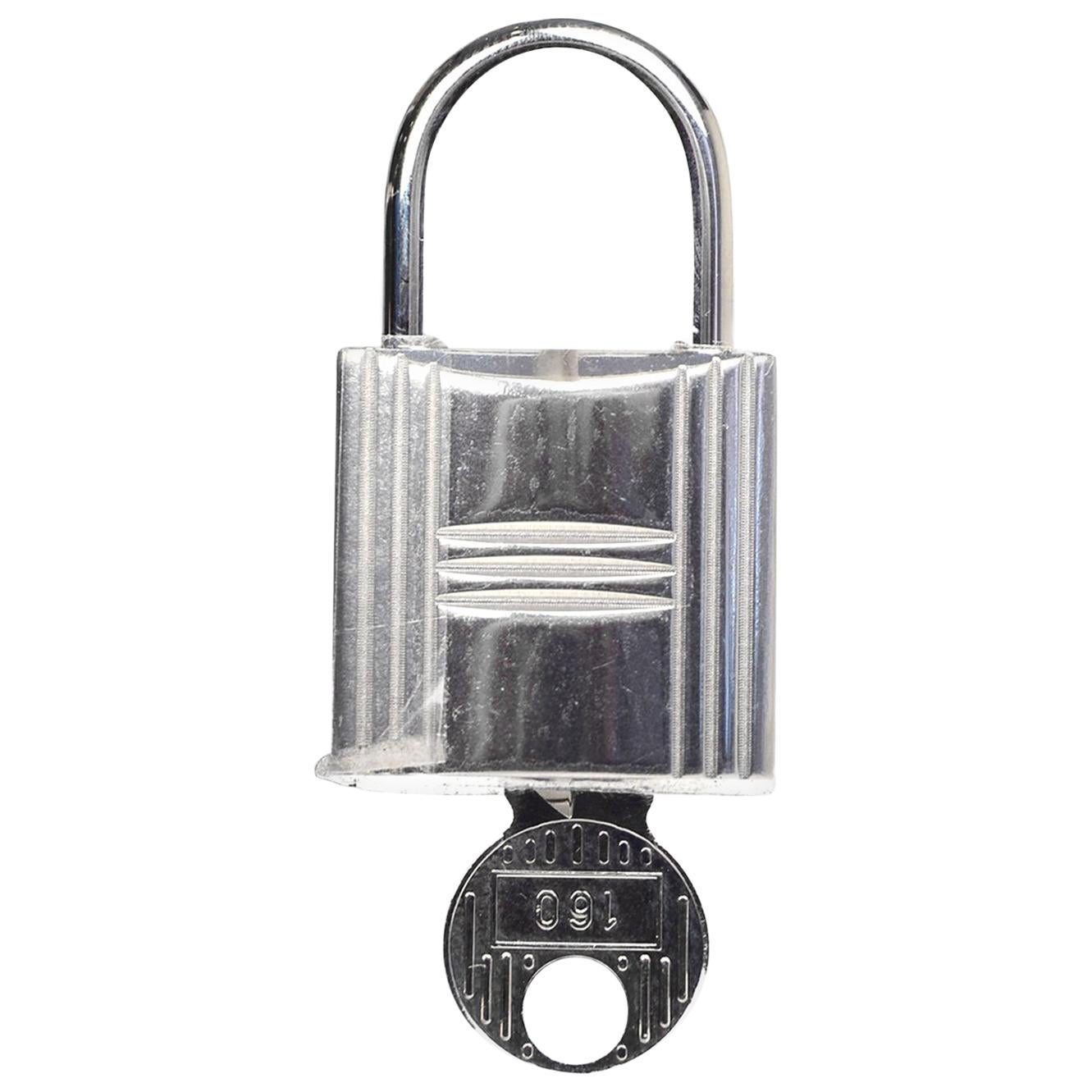 Hermes Palladium/Silvertone Large 1" Cadena Lock & Key Set #160 W/ DB