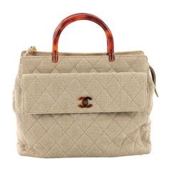 Chanel Vintage CC Resin Pocket Tote Quilted Canvas Medium