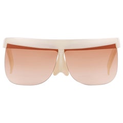 Retro COURREGES c.1970's Off White Plastic Half Frame Futuristic Sunglasses 7853