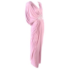 Used Tadashi Dress 1980s Pink Jersey Evening Gown W/ Beads Sequins & Draping