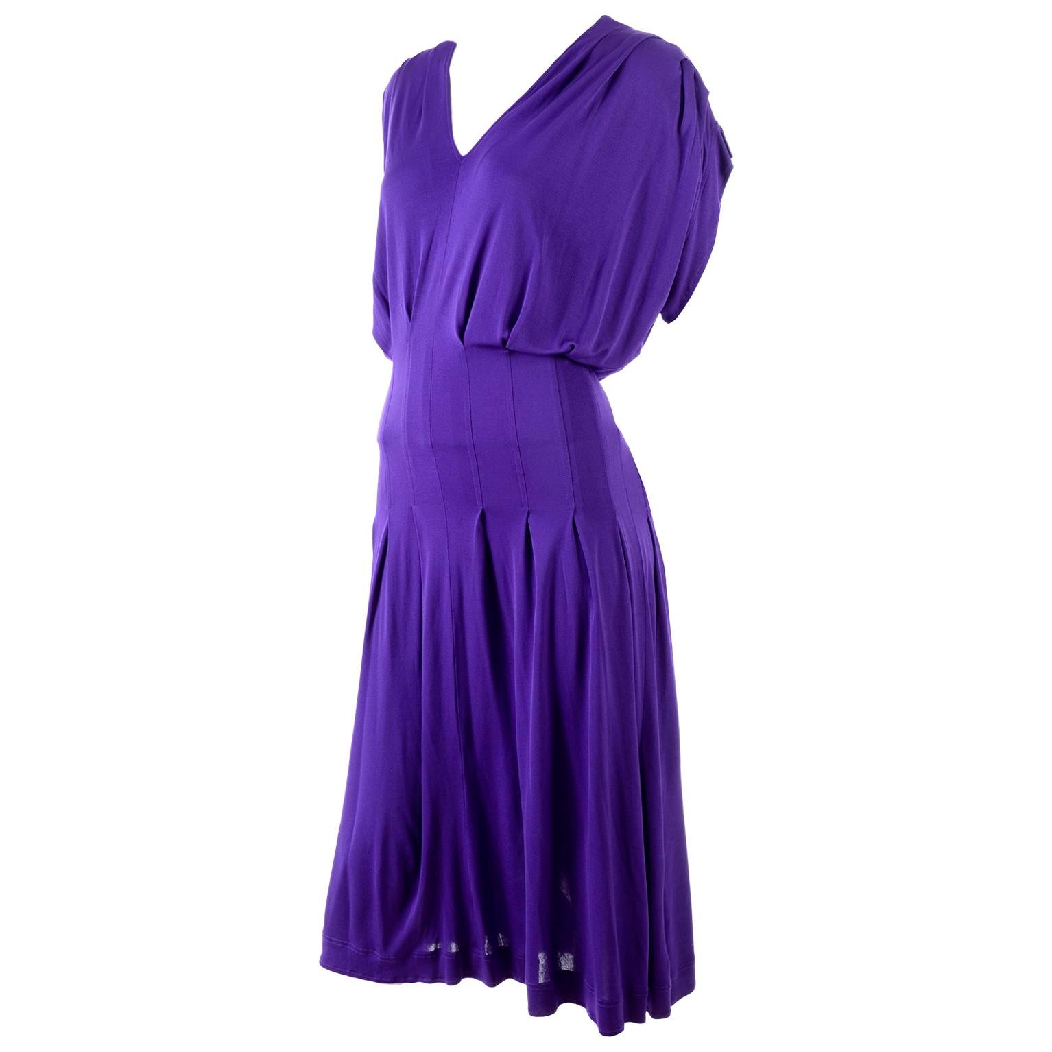 1970s Jean Muir London Vintage Purple Rayon Jersey Dress In Excellent Condition For Sale In Portland, OR