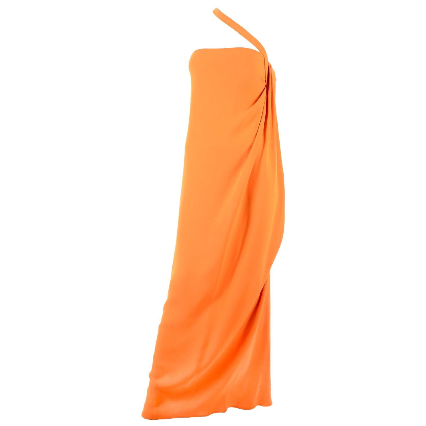 Oscar de la Renta 2008 Orange Silk Jersey Grecian Style Dress W Asymmetric strap